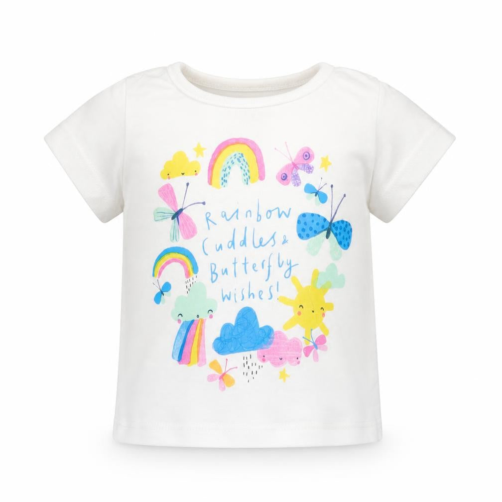 Lullaby Girls White   Basic T-Shirt Size 6-9 Months  - Rainbows