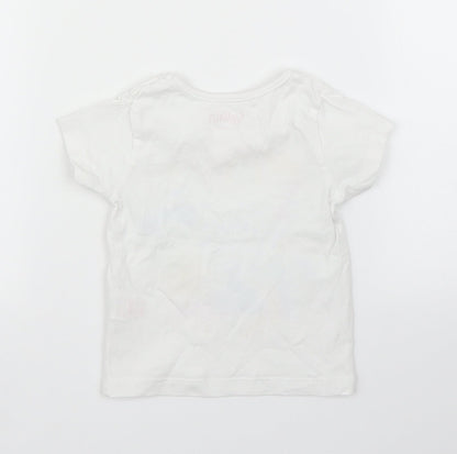Back view of Lullaby girls’ white basic t-shirt, size 6-9, months - rainbows