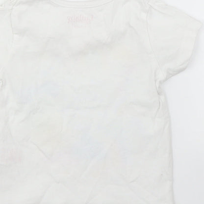 Brand and care label for Lullaby girls’ white basic t-shirt, size 6-9, months - rainbows