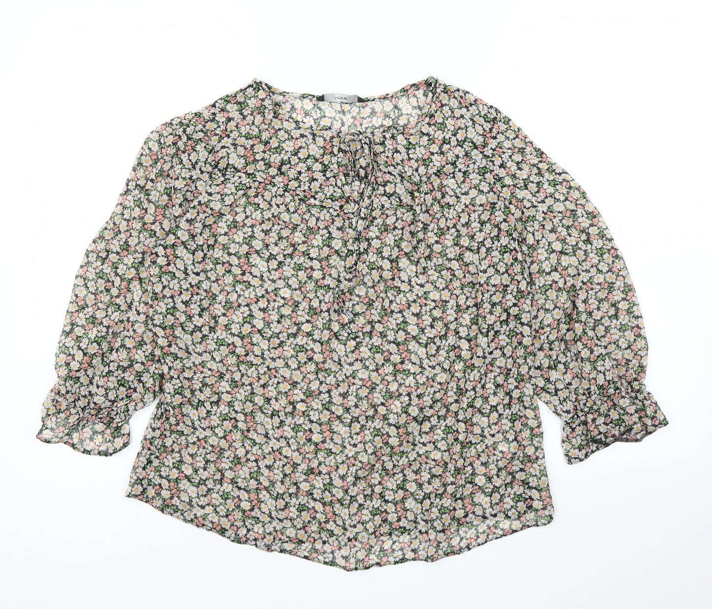 George Womens Beige Floral  Basic Blouse Size 16