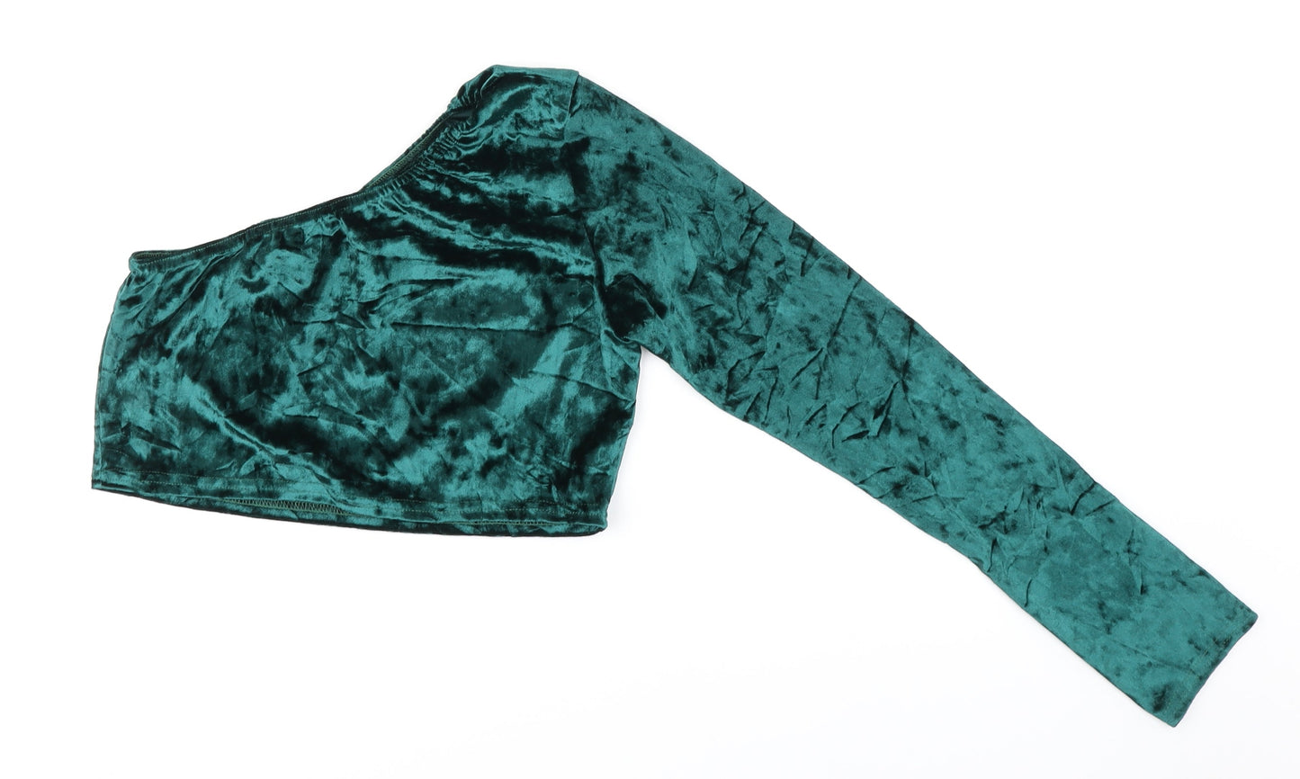 PRETTYLITTLETHING Womens Green  Velour Cropped Blouse Size 16
