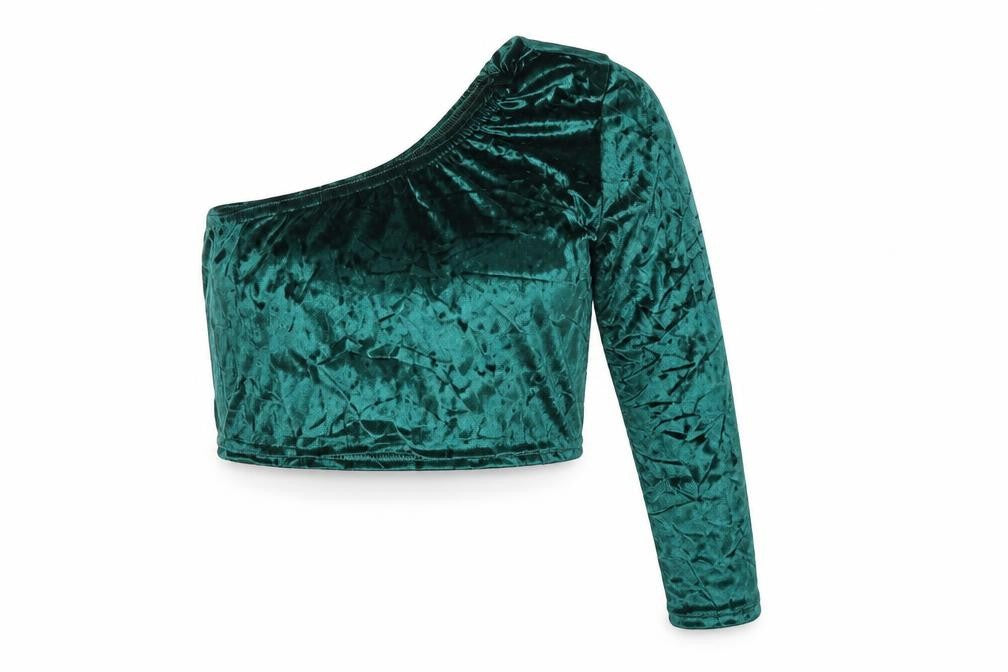 PRETTYLITTLETHING Womens Green  Velour Cropped Blouse Size 16