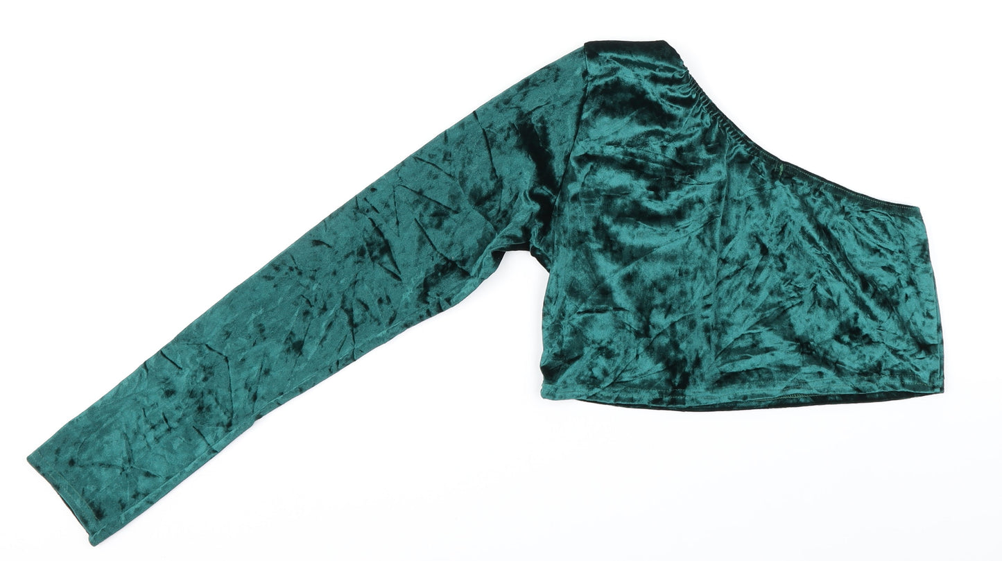 PRETTYLITTLETHING Womens Green  Velour Cropped Blouse Size 16