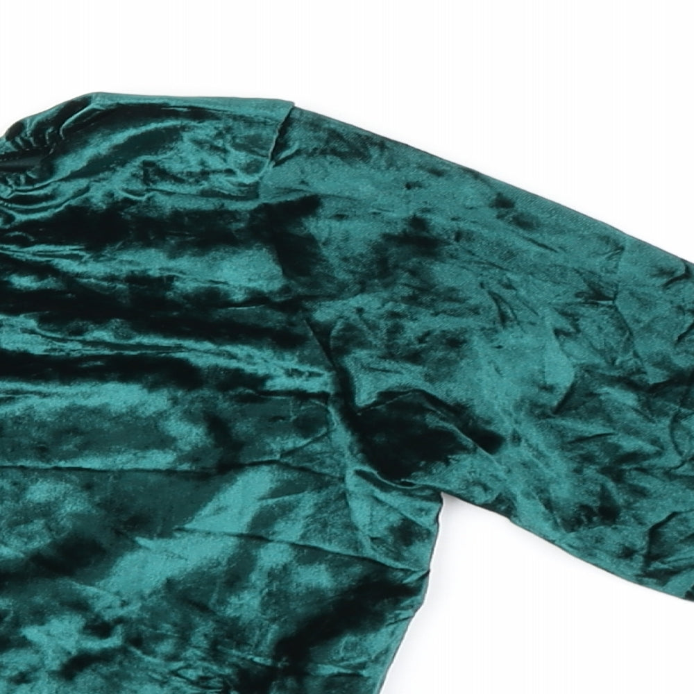 PRETTYLITTLETHING Womens Green  Velour Cropped Blouse Size 16