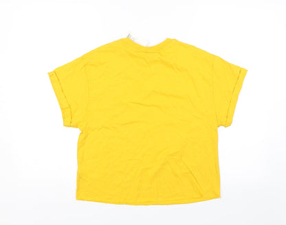 Back view of Miss Selfridge women’s yellow basic t-shirt, size UK 8, - cropped