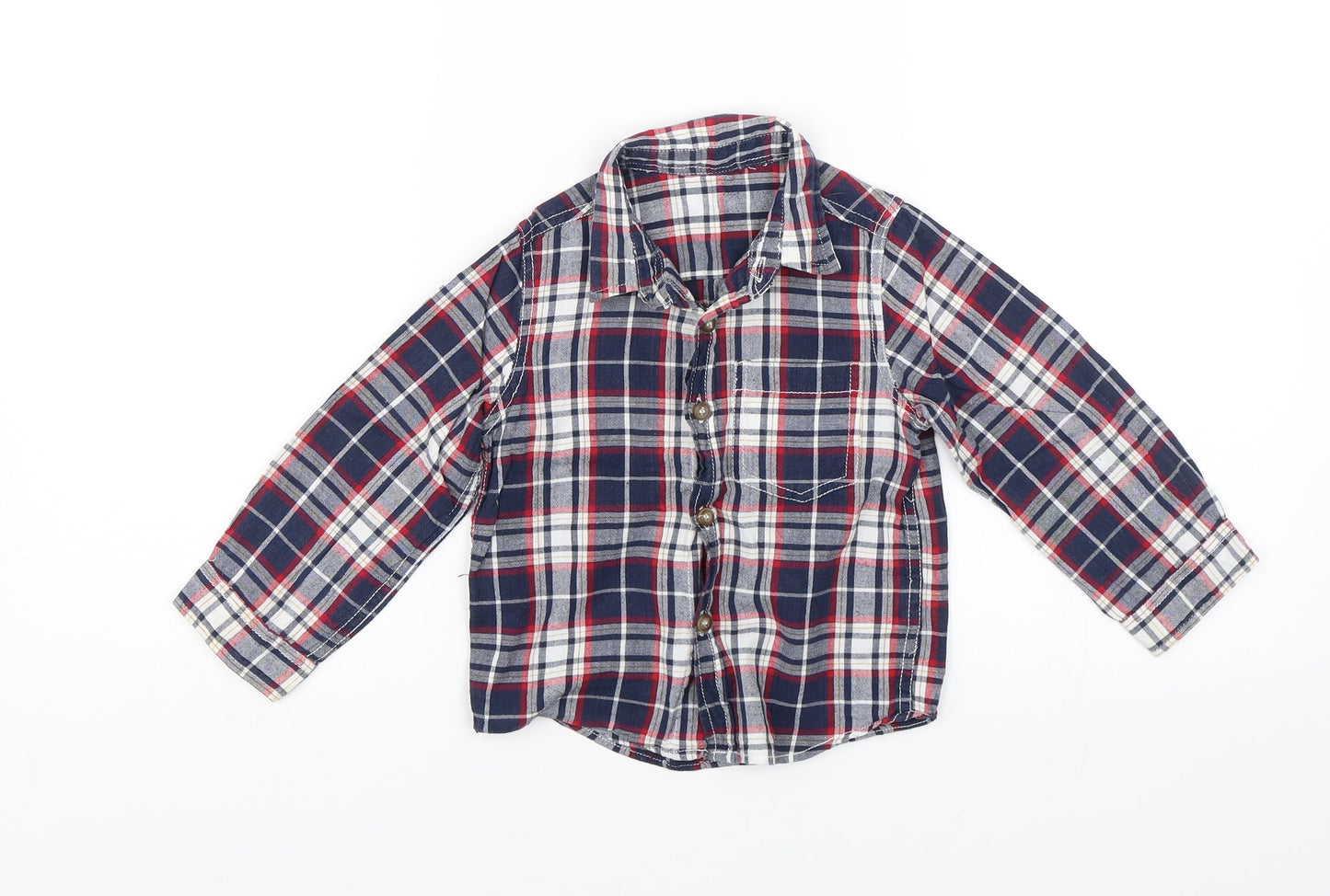 Preworn Baby Blue Plaid  Basic Button-Up Size 18-24 Months