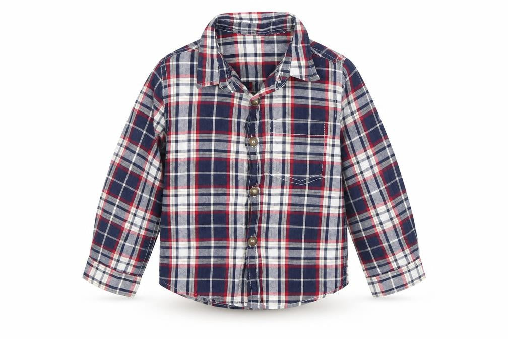 Preworn Baby Blue Plaid  Basic Button-Up Size 18-24 Months