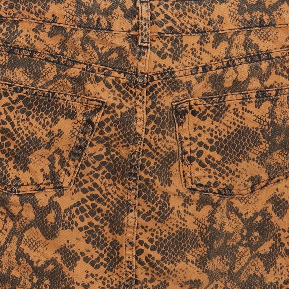 Topshop Womens Orange Animal Print Denim Mini Skirt Size 8