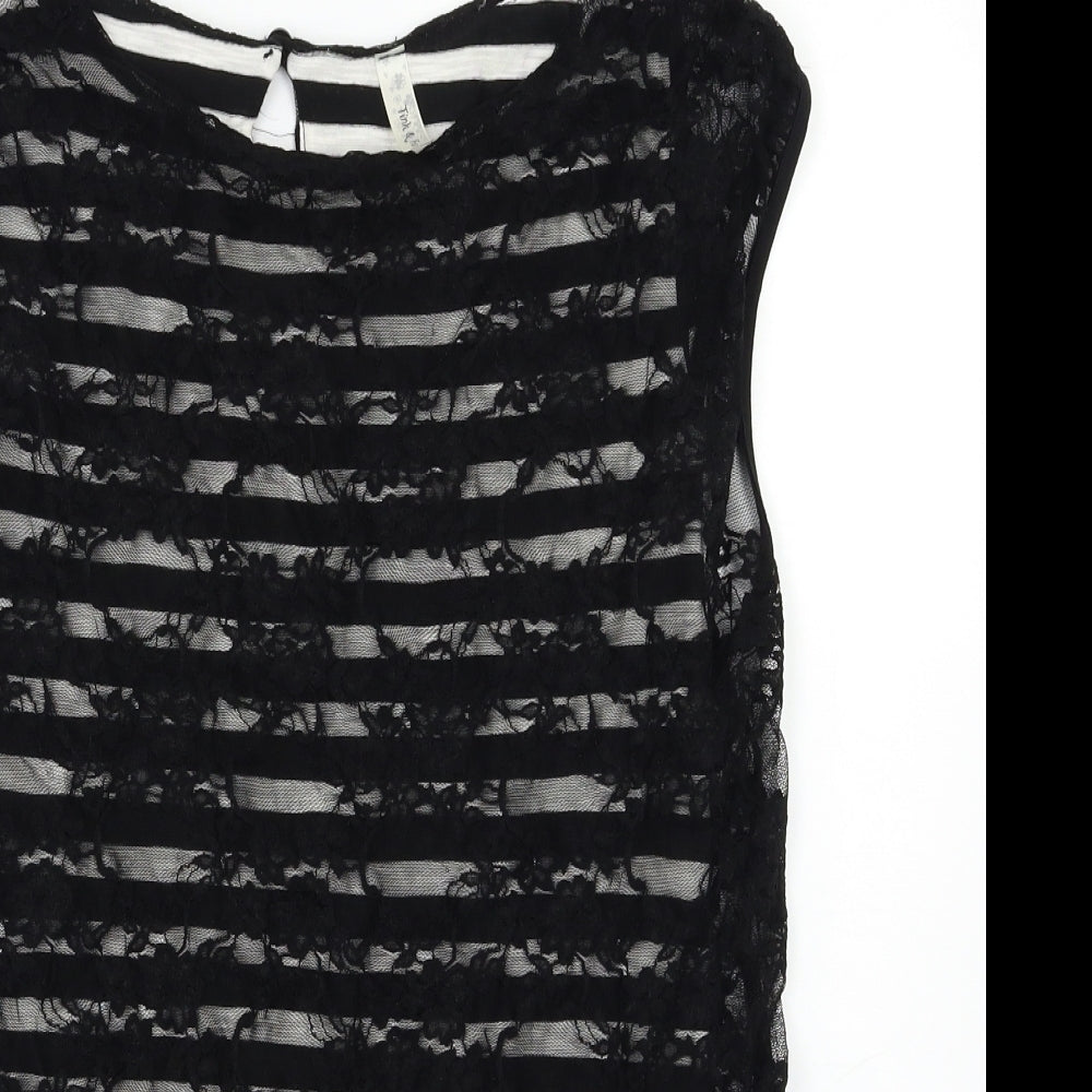 Tink & Funk Womens Black Striped  Basic Blouse Size S