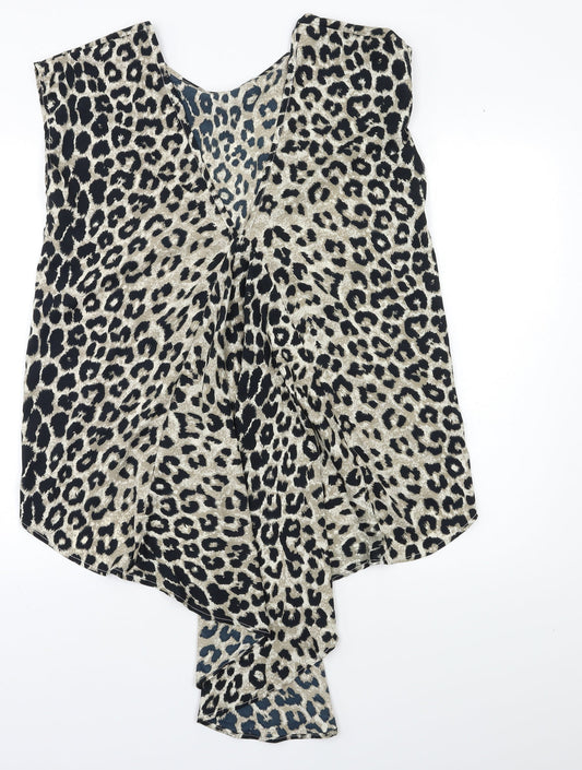 Preworn Womens Beige Animal Print  Basic Blouse Size L