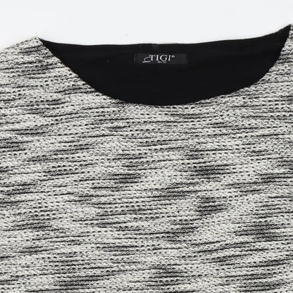 Preloved tigi Womens Grey Striped  Pullover Jumper Size 10 - Detail