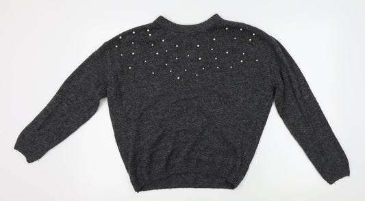 H&M Girls Grey   Pullover Jumper Size 13-14 Years  - beads