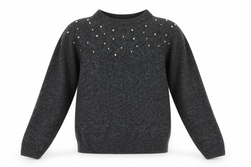 H&M Girls Grey   Pullover Jumper Size 13-14 Years  - beads