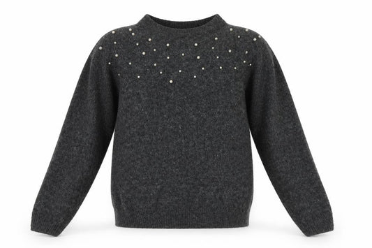 H&M Girls Grey   Pullover Jumper Size 13-14 Years  - beads