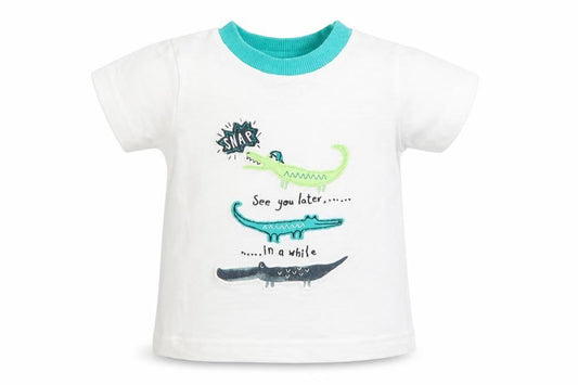 Front view of Nutmeg Baby White Basic T-Shirt, size 6-9, Months
