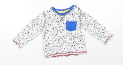 Additional front view of Tu boys’ white basic t-shirt, size 6-9, months - cars