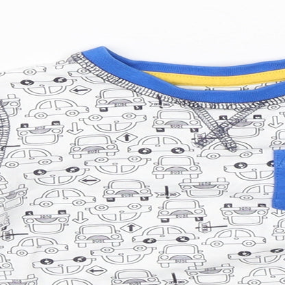 Close-up detail of Tu boys’ white basic t-shirt, size 6-9, months - cars