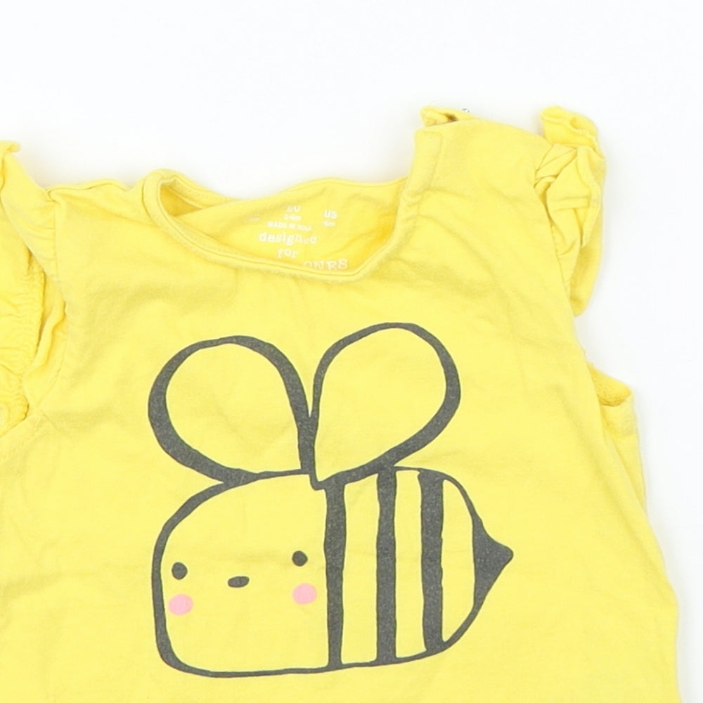 F&F Girls Yellow   Basic T-Shirt Size 3-6 Months  - bee