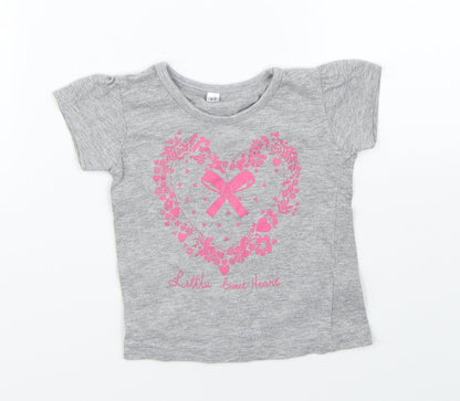 Additional front view of Preworn girls’ grey basic t-shirt, size 6-9, months