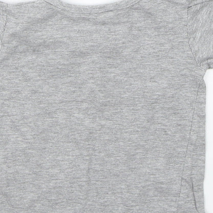 Brand and care label for Preworn girls’ grey basic t-shirt, size 6-9, months