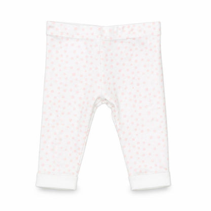 Front view of Disney girls’ white polka dot pyjama pants, size 3-6, months