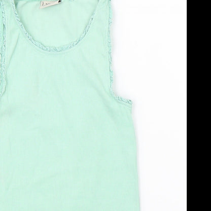 Close-up detail of Next girls’ green basic tank, size 10, years