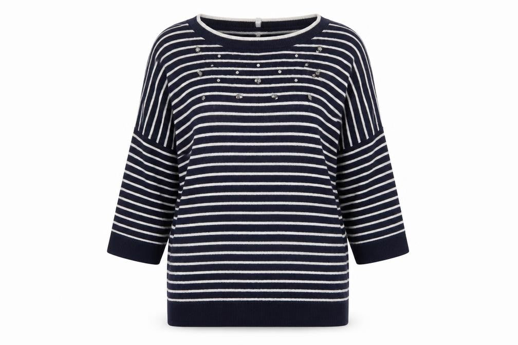 Country Casuals Womens Blue Striped Knit Pullover Jumper Size L
