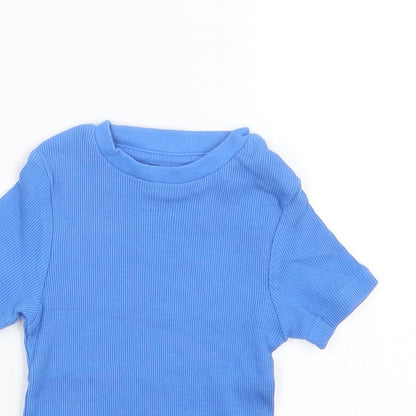 Close-up detail of Next girls’ blue basic t-shirt, size 2-3, years