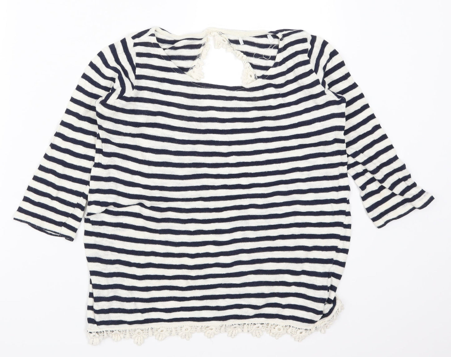 Pull&Bear Womens Blue Striped  Basic T-Shirt Size S