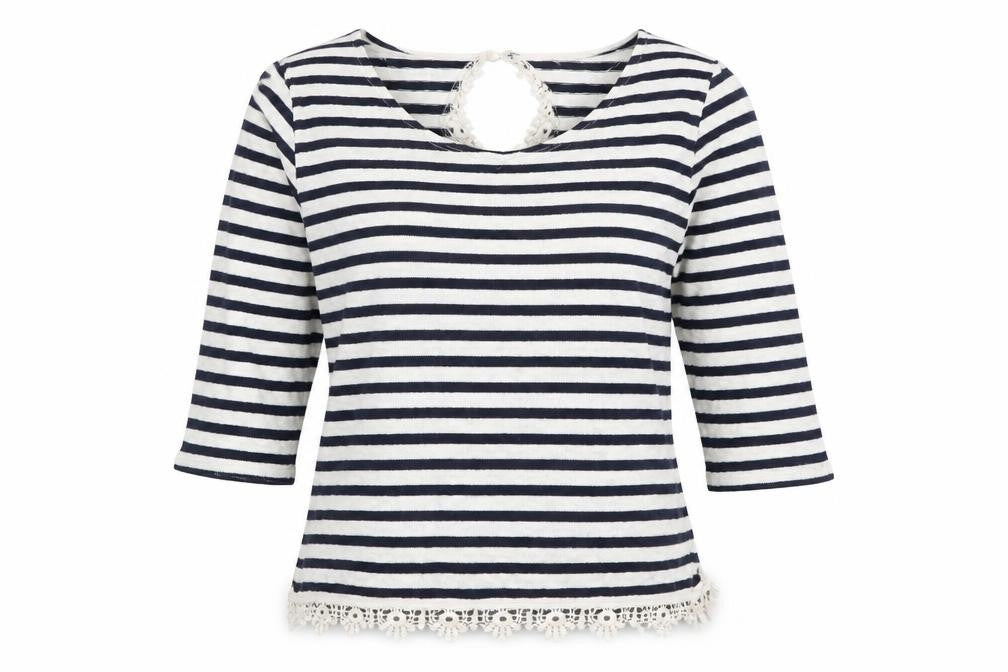 Pull&Bear Womens Blue Striped  Basic T-Shirt Size S