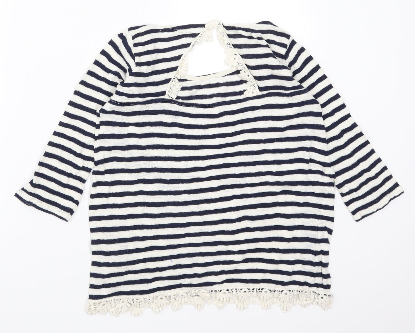 Pull&Bear Womens Blue Striped  Basic T-Shirt Size S