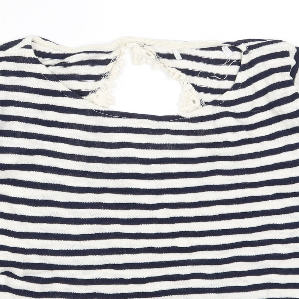 Pull&Bear Womens Blue Striped  Basic T-Shirt Size S