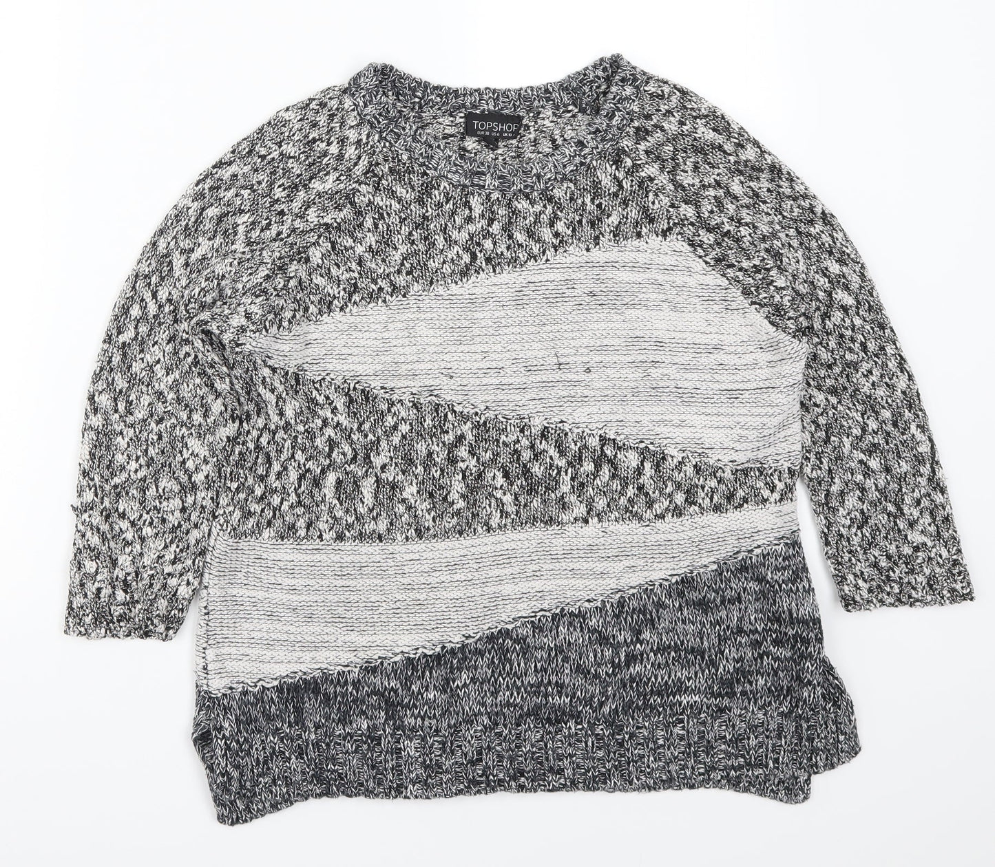 Topshop Womens Grey Geometric Knit Pullover Jumper Size 10