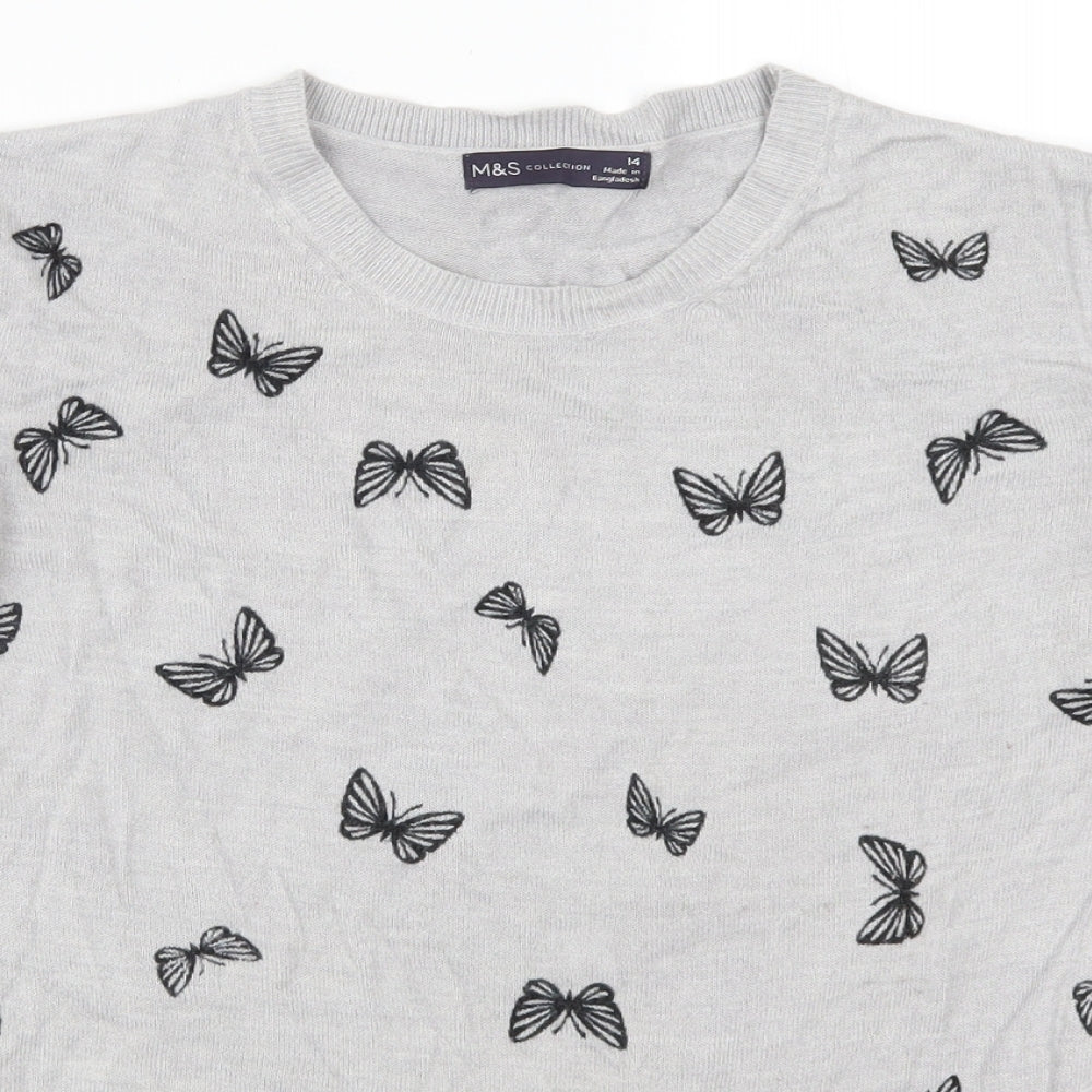 Marks and Spencer Womens Grey  Knit Pullover Jumper Size 14  - Butterflies