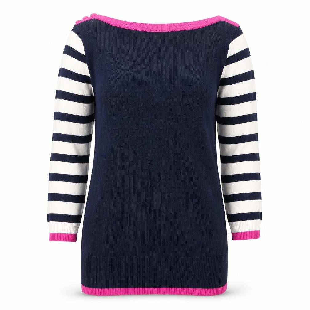 M&Co Womens Blue Striped Knit Pullover Jumper Size XS