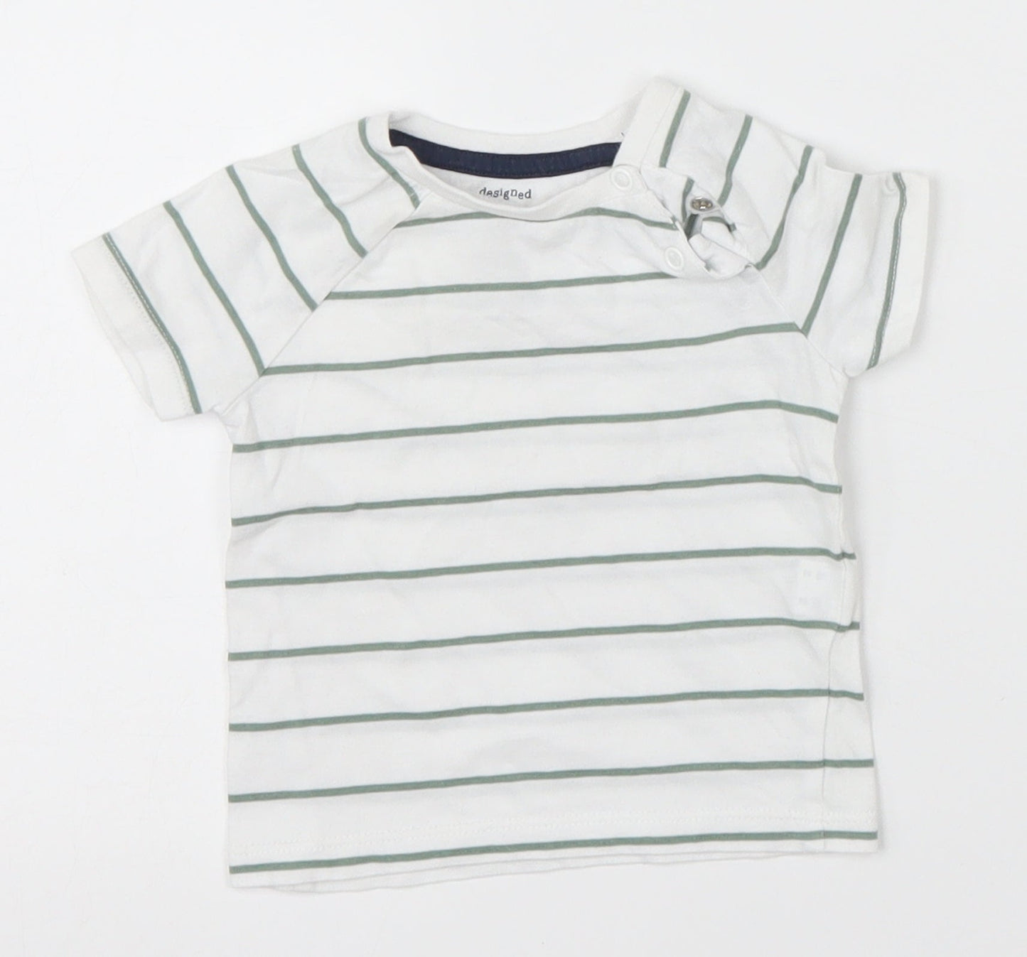F&F Boys White Striped  Basic T-Shirt Size 3-6 Months  - Green Stripes