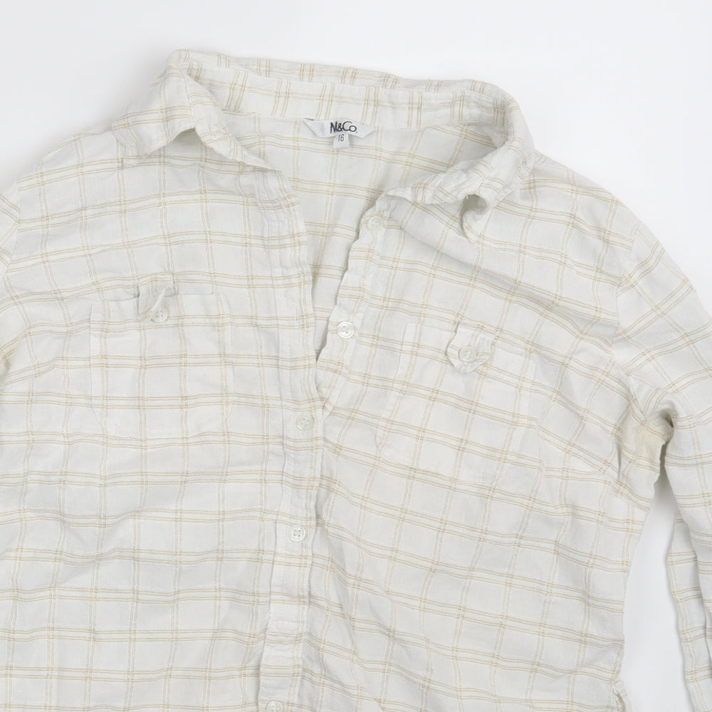 M&Co. Womens Ivory Check  Basic Button-Up Size 16