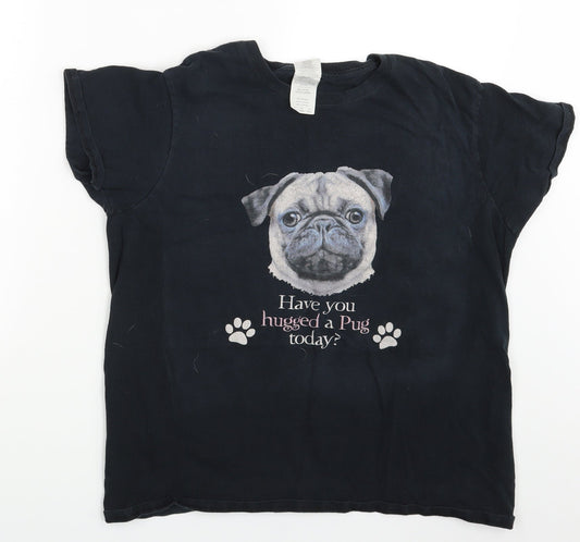 Gildan  Womens Black Animal Print  Basic T-Shirt Size L