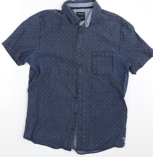 David Jones Mens Blue Polka Dot   Button-Up Size M
