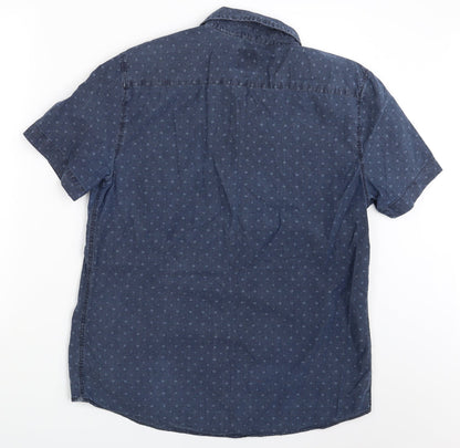 David Jones Mens Blue Polka Dot   Button-Up Size M