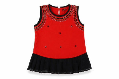 Front view of alam's girls’ red floral a-line, size 18, months