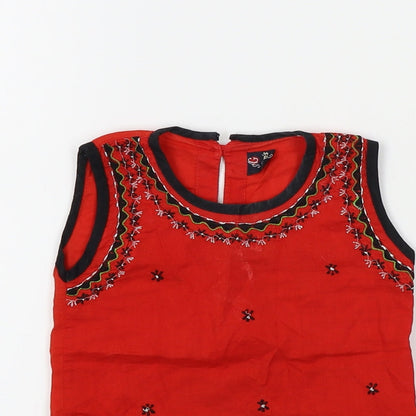 Close-up detail of alam's girls’ red floral a-line, size 18, months