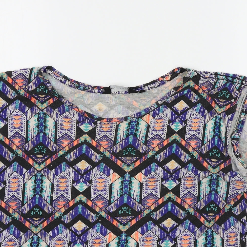 New Look Womens Multicoloured Geometric  Basic T-Shirt Size 8