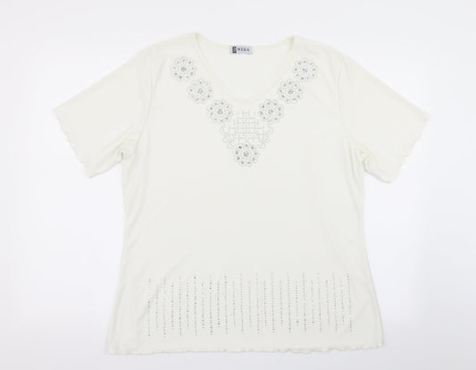 megs Womens White Geometric  Basic Blouse Size XL