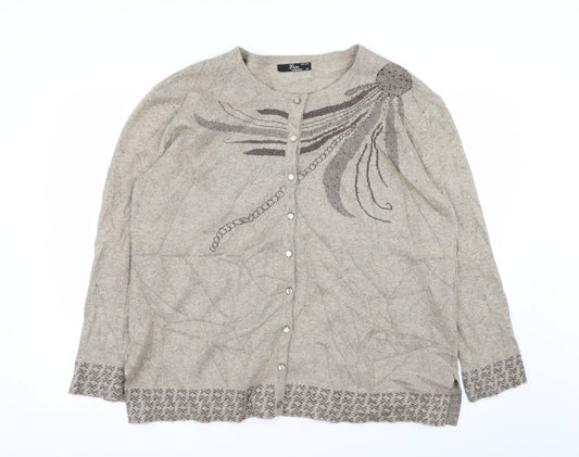lin Womens Beige Geometric  Cardigan Jumper Size XL