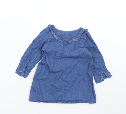 Back view of Primark girls’ blue denim shirt dress, size 6-9, months