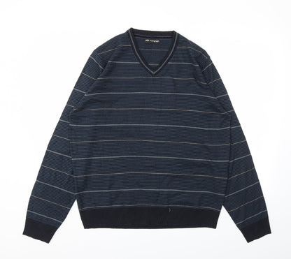 Preloved M&S Mens Blue Striped  Pullover Sweatshirt Size L - Front