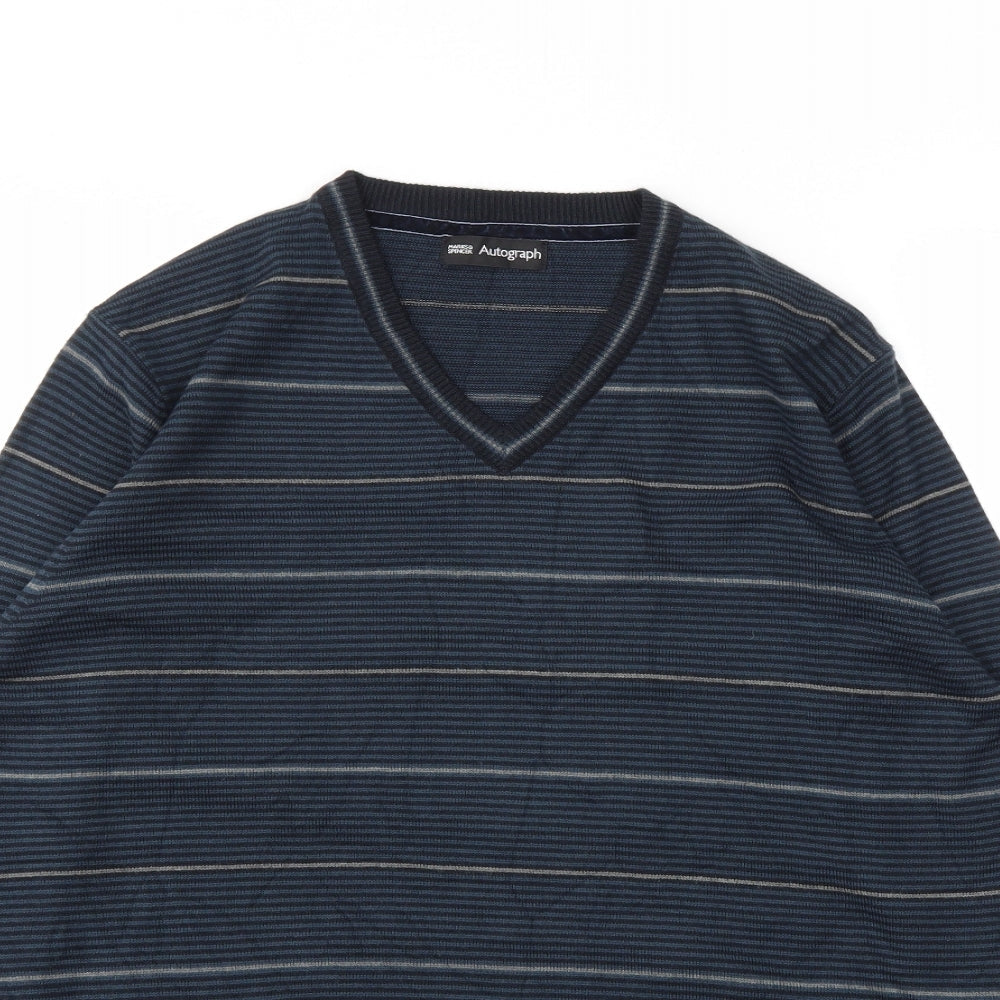 M&S Mens Blue Striped  Pullover Sweatshirt Size L
