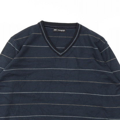 Preloved M&S Mens Blue Striped  Pullover Sweatshirt Size L - Detail