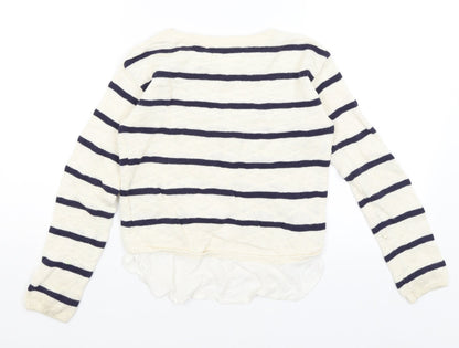H&M Girls Ivory Striped  Pullover Jumper Size 9-10 Years